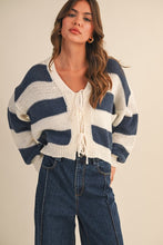 Load image into Gallery viewer, Navy Triple Tie Cardigan