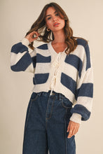Load image into Gallery viewer, Navy Triple Tie Cardigan