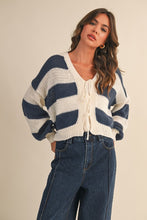 Load image into Gallery viewer, Navy Triple Tie Cardigan