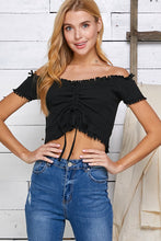 Load image into Gallery viewer, Frayed Edge Adjustable Crop Top
