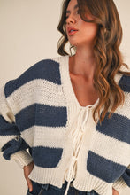 Load image into Gallery viewer, Navy Triple Tie Cardigan
