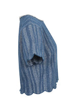 Load image into Gallery viewer, Denim and Diamond Crewneck Scallop Top
