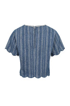 Load image into Gallery viewer, Denim and Diamond Crewneck Scallop Top
