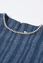 Load image into Gallery viewer, Denim and Diamond Crewneck Scallop Top
