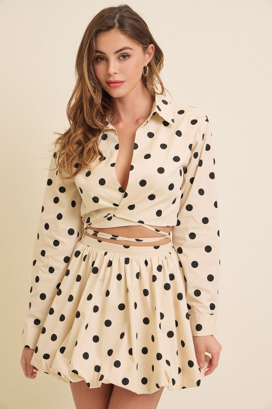 Polka Dot Long Sleeve Crop Top